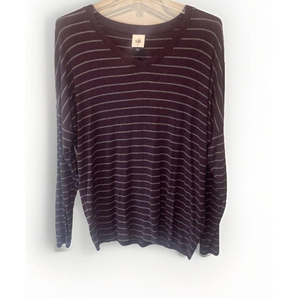 CAbi Womens Serenity Plum Stripe Long Sleeve Top Medium Classic Comfyโ Casual
